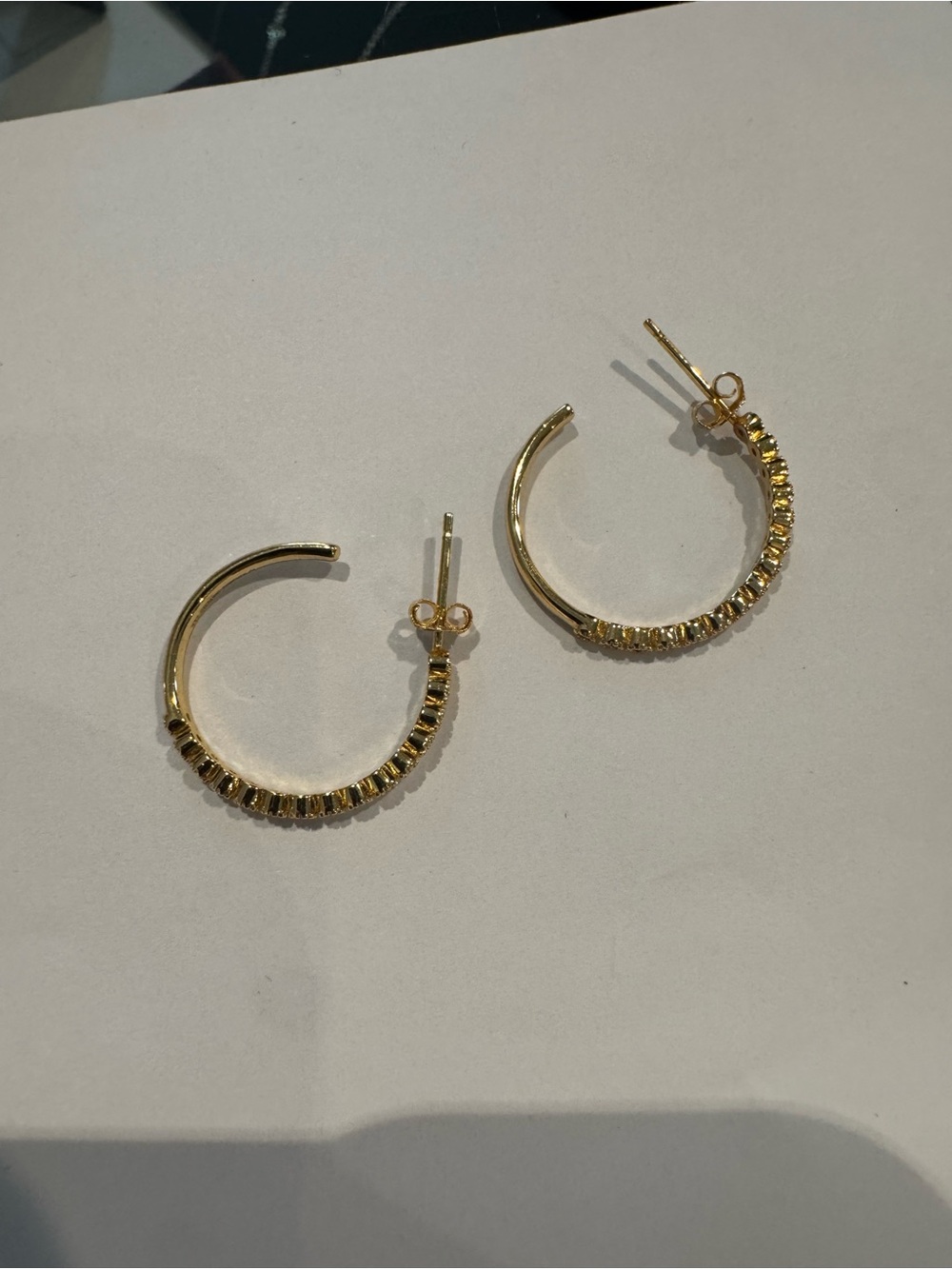 Gold-Tone Hoop Earrings with Faceted Accent Stones